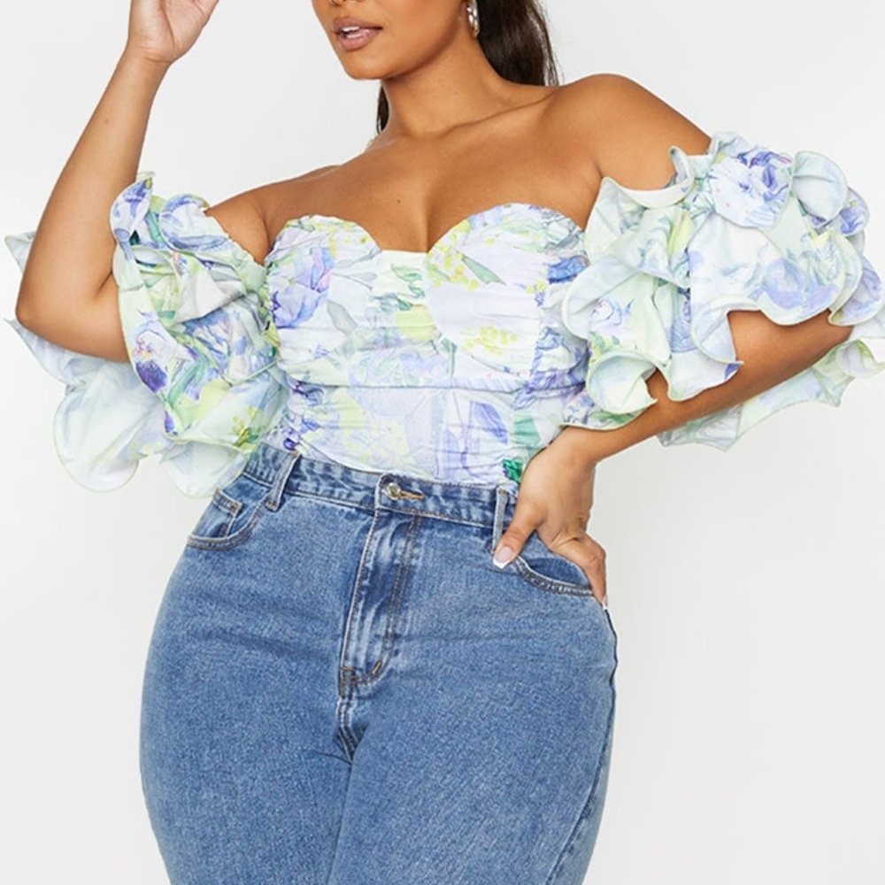 Off shoulder top with ruffled sleeves